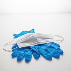 Blue disposable glove white surgical mask personal protective equipment medical glove face mask protective glove sterile mask healthcare supply