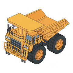 Isometric Illustration of a Yellow Mining Dump Truck. © Akuu