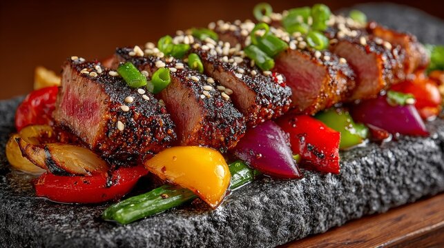 Thinly sliced A5 Wagyu beef sizzles on a hotplate