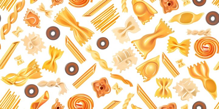Pasta pattern featuring various italian dry macaroni shapes