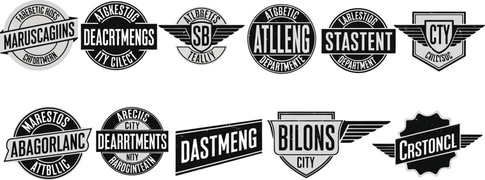 Vintage Athletic Department Emblem Vector Set with Sports Badge and Shield Crest Logos for Apparel