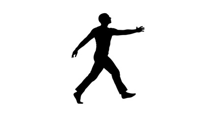 Obraz premium Black silhouette, man running, dynamic pose, athletic figure isolated on White Background