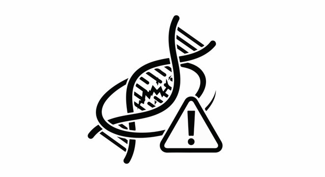 DNA strand with a hazard symbol, indicating danger