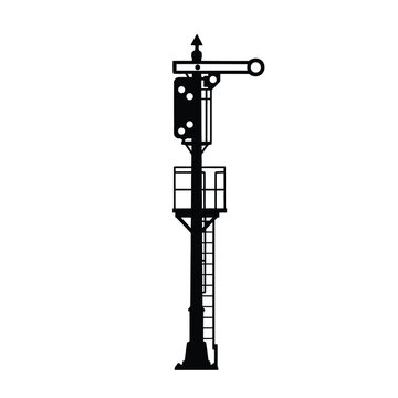Black and white silhouette of a railway signal post with semaphore arm