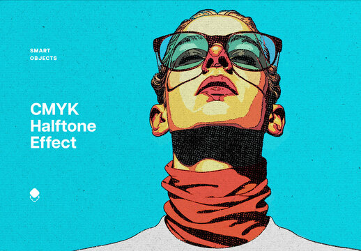 CMYK Halftone Photo Effect Mockup