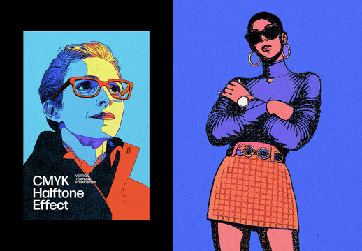 CMYK Halftone Poster Photo Effect Mockup