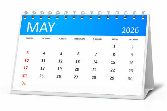 table calendar 2026 may isolated on transparent background