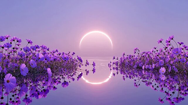 Purple flowers with solar eclipse reflection