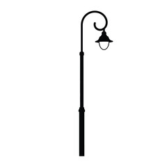 Black street lamp post with curved arm and lantern © dipu