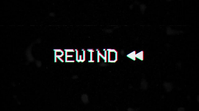 Word rewind with an old vhs tape effect. Perfect for nostalgic designs, retro themes, vintage content, and throwback projects.