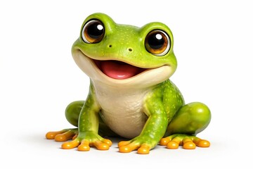 Obraz premium Cute 3D Rendered Frog Mascot Isolated on Pure White.