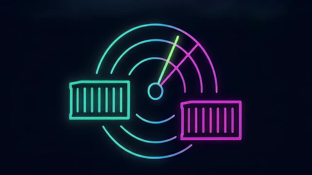 Neon radar container freight tracking logistics shipping cargo monitor technology glowing digital illustration futuristic navigation interface abstract neon radar screen container tracking logistics