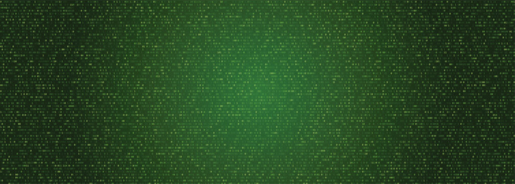 Green binary code matrix background with digital numbers and data visualization