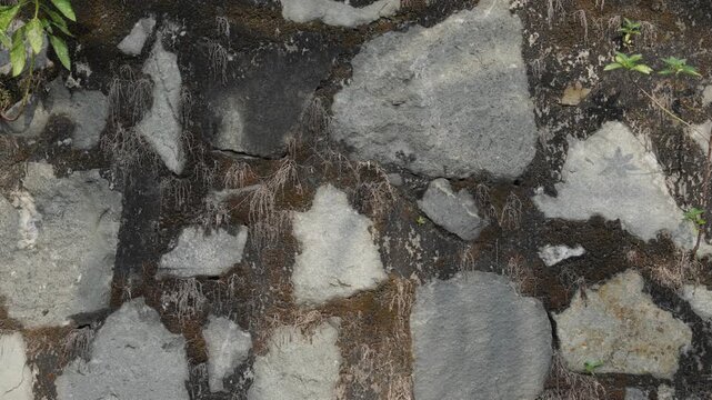 Irregular stone pavement pattern with cracks, urban texture background