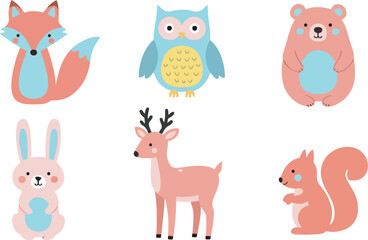 Obraz premium Cute cartoon forest animals set