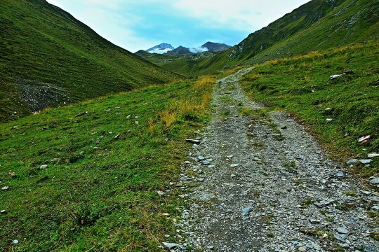 Austrian Alps - view of the Olperer peak and the Tuxer Glacier from the Tuxerjoch trail