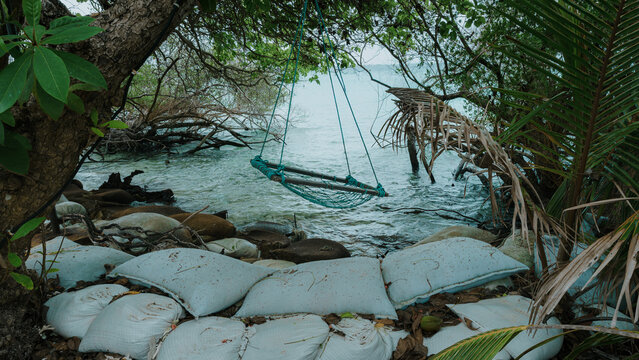 Beach flooded due to rising sea levels