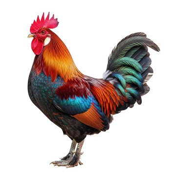 Vibrant Colorful Rooster Standing Proudly Profile View isolated on transparent background