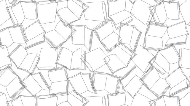 手描き本が舞うシームレスループアニメーション背景