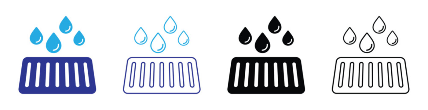 water drain icon set. manhole icon. rainwater drainage icon. Sewer drain icon. icon design for app, poster and website. vector illustration on transparent background.