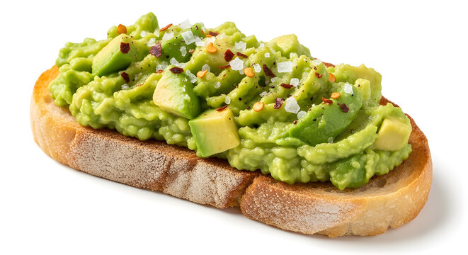 Avocado toast with rich texture and fresh appearance, isolated on White background