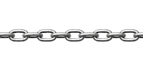 Fototapeta premium A close up view of a silver chain with interlocking oval links on a white background