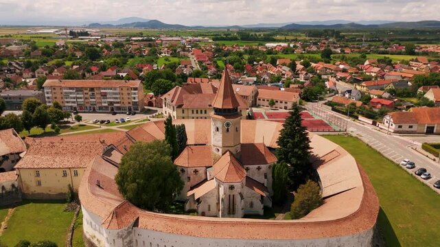 Aerial view of Prejmer fortified Church. UNESCO world heritage site. Prejmer Brasov Romania, Tartlau Prejmer Fortified Church