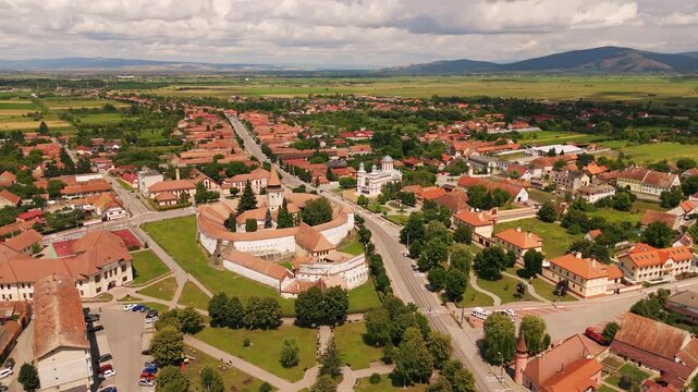 Aerial view of Prejmer fortified Church. UNESCO world heritage site. Prejmer Brasov Romania, Tartlau Prejmer Fortified Church