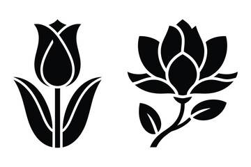 Tulip and magnolia flower illustration icon set vector © Laboni