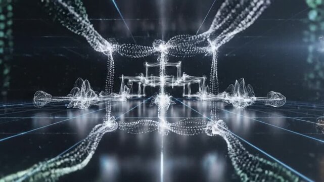 futuristic technology concept with glowing white lines and nodes on dark background for business and innovation presentations