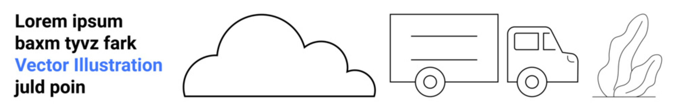 Delivery, logistics, transportation, environment, cloud computing, minimalism. Cloud, truck and plant in simple line style. Delivery and logistics concept