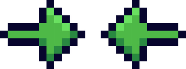 Fototapeta premium Two green pixel art arrows pointing outwards