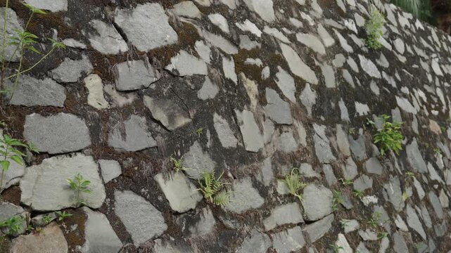 Cobblestone pavement texture with irregular pattern, vintage street background