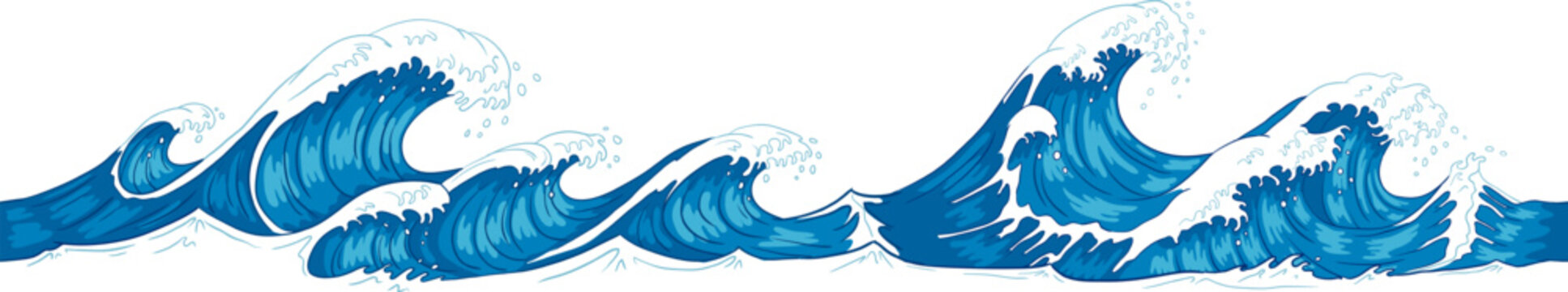 Ocean waves pattern border with splashing water