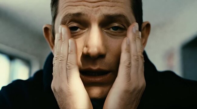 Depressed man sitting alone with emotional stress and fatigue. Represents mental health issues, loneliness, and life crisis.