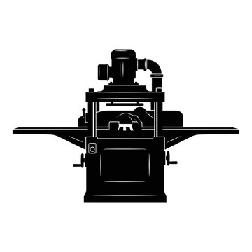 Black Silhouette of a Wood Surfacing Thickness Planer Machine for Dimensioning Lumber in Carpentry