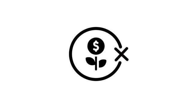 Animated icon showing failed investment or economic loss with dollar plant and cross mark symbol