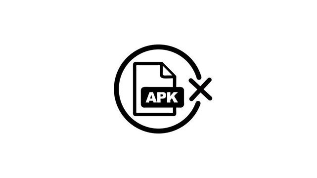 Icon of apk file with red cross showing error or failed installation motion graphic against white background