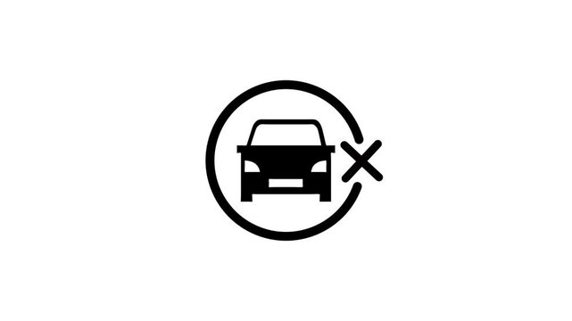 Animated car icon in progress circle and then stopped with cross symbol on white background