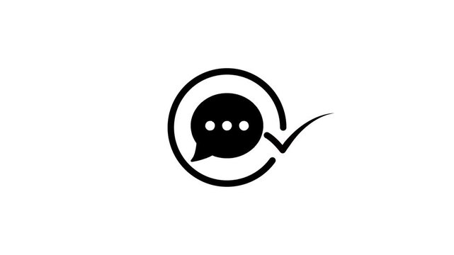 Animated chat bubble with checkmark icon forming in circle motion