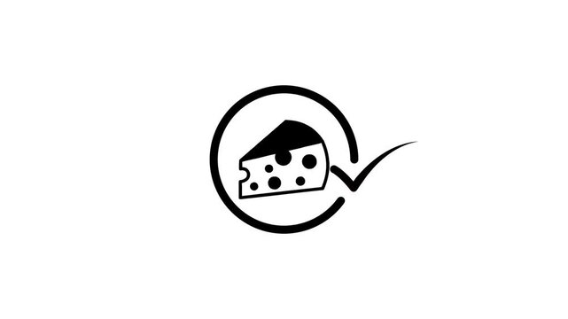A motion graphic of a cheese icon with a checkmark signifying quality or approval, ideal for food-related content