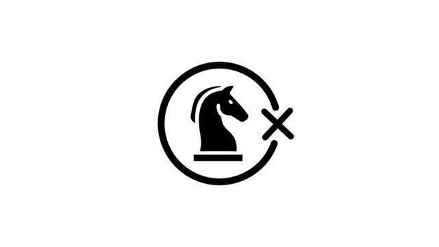 Black chess knight icon rotating on white background motion graphic