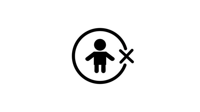 Small human icon circle progress bar animation with cross mark suggesting restriction or exclusion