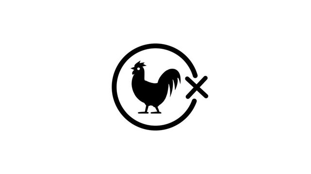 Simple animation showing chicken icon crossed out, symbolizing no poultry products