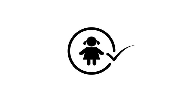 Minimalist animation of girl icon inside circle with check mark representing safety and daughter protection