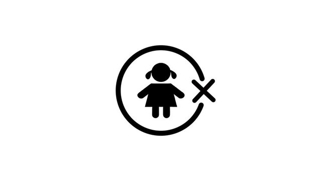 Girl icon with cross symbol inside circle motion graphic animation