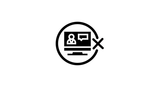 Animated social media block icon design showing user account profile restriction with cross mark on monitor