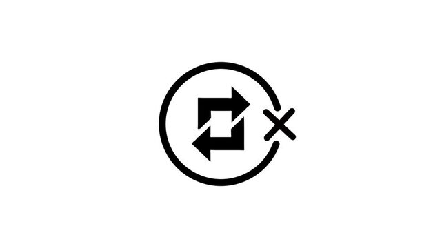 Looping icon of refresh arrows inside circle with cancel sign motion