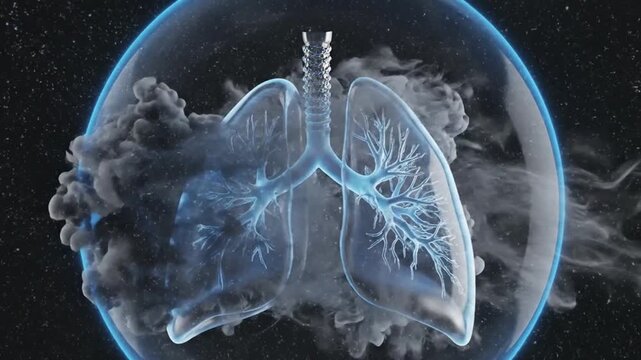 Glowing Glass Lungs Shielded from Smoke Symbolizing Clean Breathing and Protection