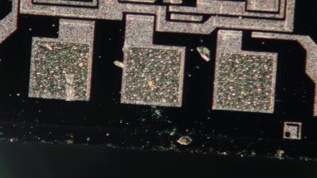 Macro Close-up Shot of Microchip, CPU Processor on Printed Circuit Board, Computer Motherboard with Components Inside of Electronic Device, Part of Supercomputer microscop.